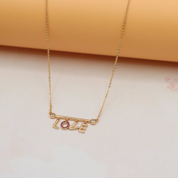 Dainty Rose Gold LOVE Pendant Necklace with Adjustable Chain, XPNL0203 - Picture 8 of 13